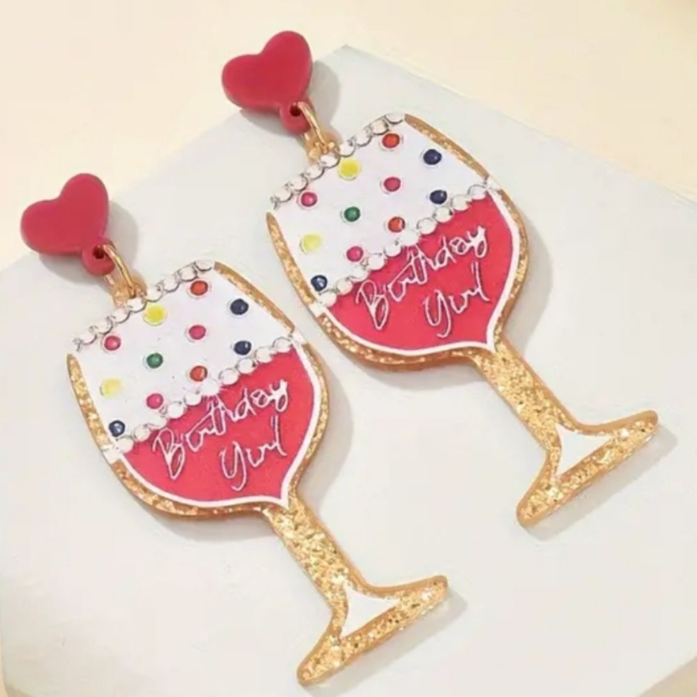 BIRTHDAY GIRL Earrings wine cocktail glass drink 2/$20 | NWOT